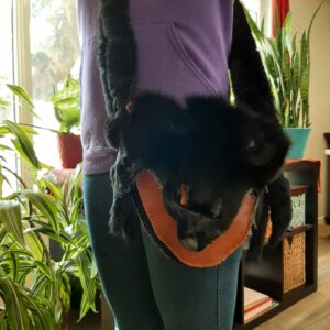 Black Arctic Fox Satchel with Rabbit Fur Strap