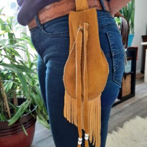 Tobacco Pouch in Tan with Assymetric Fringe