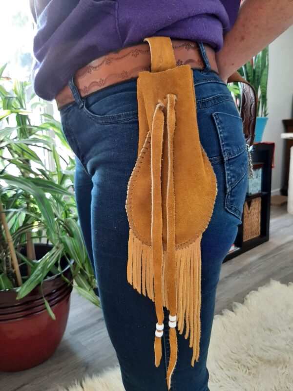 Tobacco Pouch in Tan with Assymetric Fringe