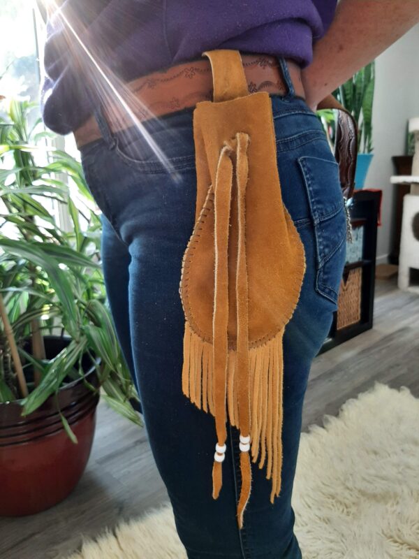 Tobacco Pouch in Tan with Assymetric Fringe